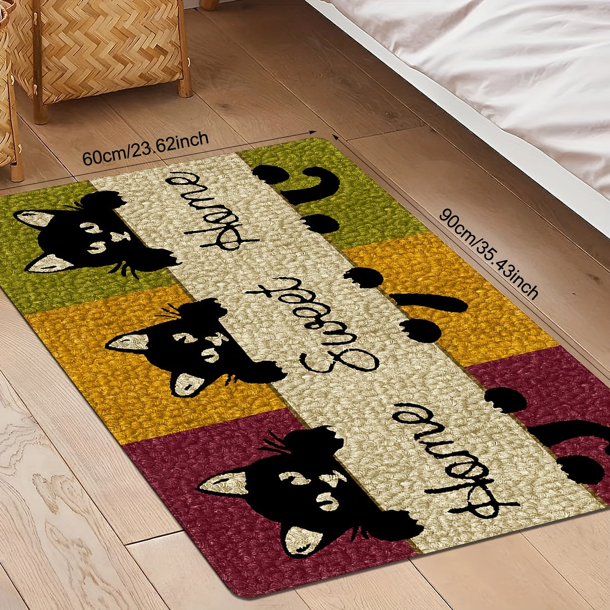 Charming Cat-Themed Door Mat 1pc - Non-Slip, Hand-Washable Rug - Perfect for Bedroom, Office, & Home Entryway Decor