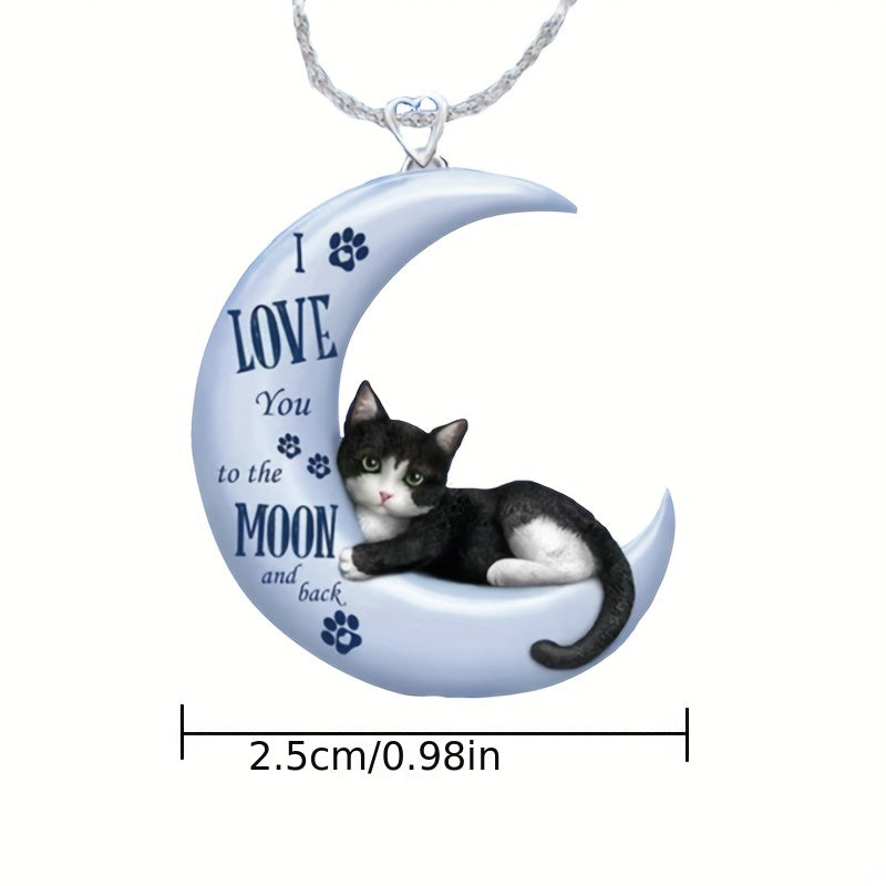 Creative Cute Cartoon Moon Cat Pendant Acrylic Necklace, Decorative Accessories, Holiday Birthday Party Gift For Girls