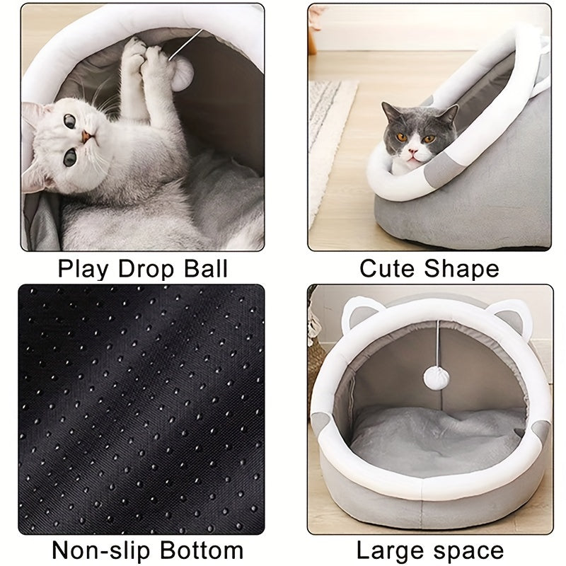 Cozy Cartoon Cat Cave Bed - Keep Your Kitten Warm And Snug In This Cute Pet House! Christmas Gift