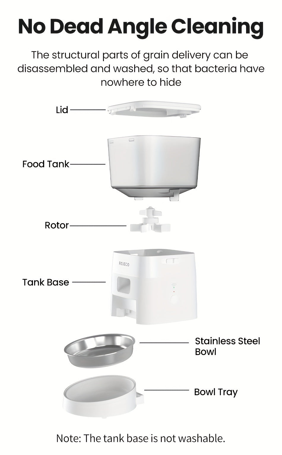 ROJECO Automatic Cat Feeder, 2L/68oz WiFi Automatic Cat Food Dispenser With App Control, Timed Cat Feeder With Stainless Steel Bowl & Dual Power Supply, 1-6 Meals, No Adapter Included