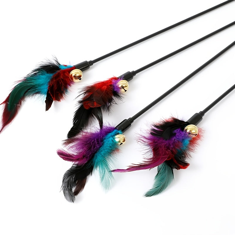 1pc Interactive Cat Wand Toy with Bell and Colorful Feathers - Entertain and Stimulate Your Cat's Natural Instincts