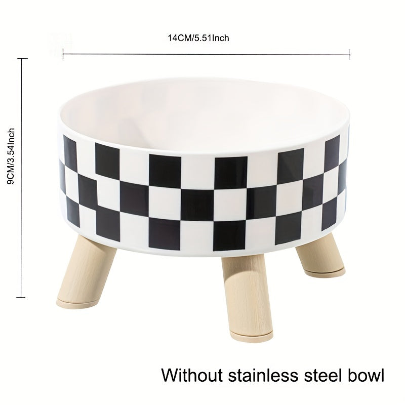 Elevated Whisker Delight Cat Bowl - Vibrant Graphic Pattern, Sturdy Wooden Stand, Easy-to-Clean, Raised Design - Perfect for Indoor Feline Friends, Spacious Feeder Bowl, Convenient Water Basin