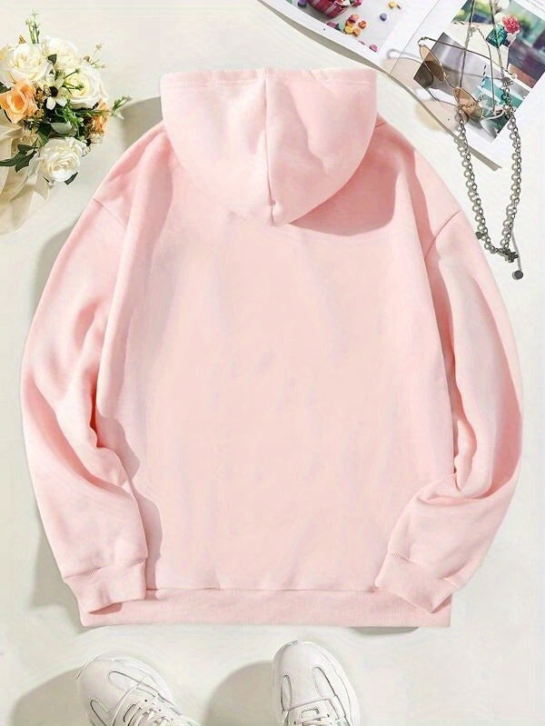 Cozy Cat Print Hoodie with Kangaroo Pocket - Perfect for Chilly Days, Comfortable & Easy Care Casual Wear for Women