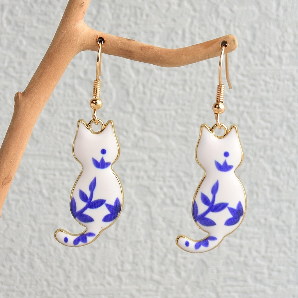 Cute Enamel Cat Design Dangle Earrings Cartoon Style Zinc Alloy Jewelry Adorable Gift For Women   Daily Casual
