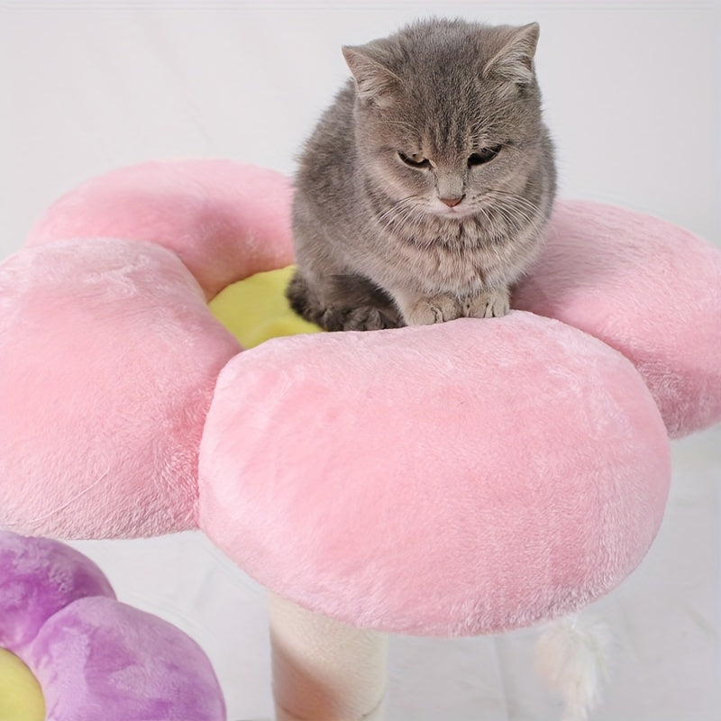 Whimsical Flower Blossom Cat Tower - Multi-Level Cat Scratching Post with Sisal Rope, Plush Perch, and Jumping Platform for Kittens and Cats - Sturdy, Space-Saving, and Easy to Assemble