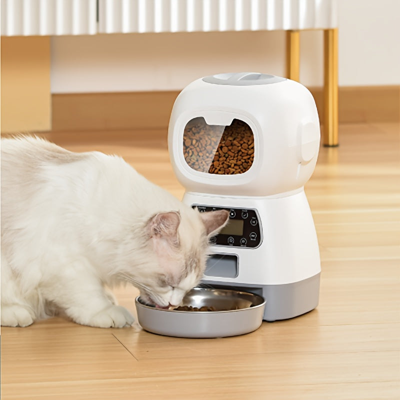 PLAY PETTY 118.35oz Smart Pet Feeder for Cats, 2.4Ghz WiFi Enabled, Battery/USB Dual Power, 10-Second Voice Recording, Feeds 1-4 Times Daily, Target Species: Cat, Without Battery