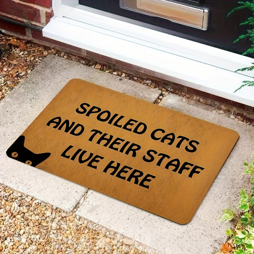 1pc Cute Cat Letter Printed Door Mat, Durable Non-slip, Waterproof And Anti-fouling Mat, Suitable For Entrance, Living Room, Bedroom And Kitchen, Machine Washable, Home Decor, Room Decor
