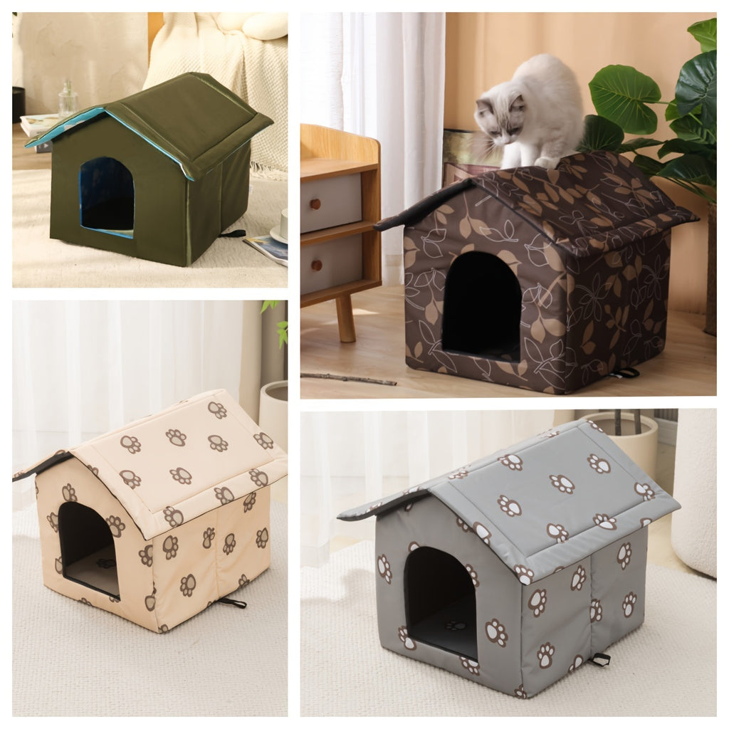 Weatherproof Outdoor Pet House - Cozy Cat Cage & Dog Kennel - Insulated Winter Shelter with Removable Mat & Double Doors - Perfect Villa Cage for Feral Cats and Small Dogs
