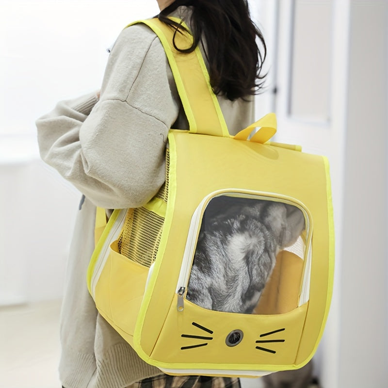 1pc Large Transparent Cat Backpack, Breathable Portable Pet Carrier With Ventilation Holes, Durable Travel Bag For Cats And Dogs, Comfortable Shoulder Straps, Pet Supplies