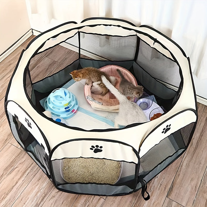 Scratch-Resistant Oxford Cloth 1pc Foldable Octagon Pet Playpen Tent - Traditional Style Indoor/Outdoor Puppy & Kitten Enclosure - Perfect Christmas Gift for Cats & Dogs