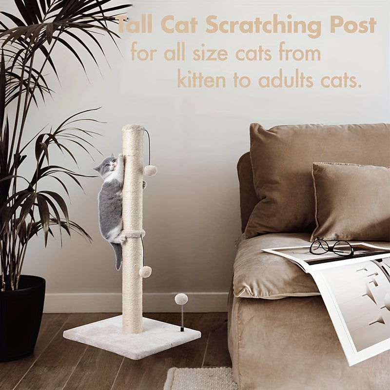 MECOOL 86.36cm Tall Cat Scratching Post with Hanging Balls - Sisal Scratch Pole for Adult Cats and Kittens