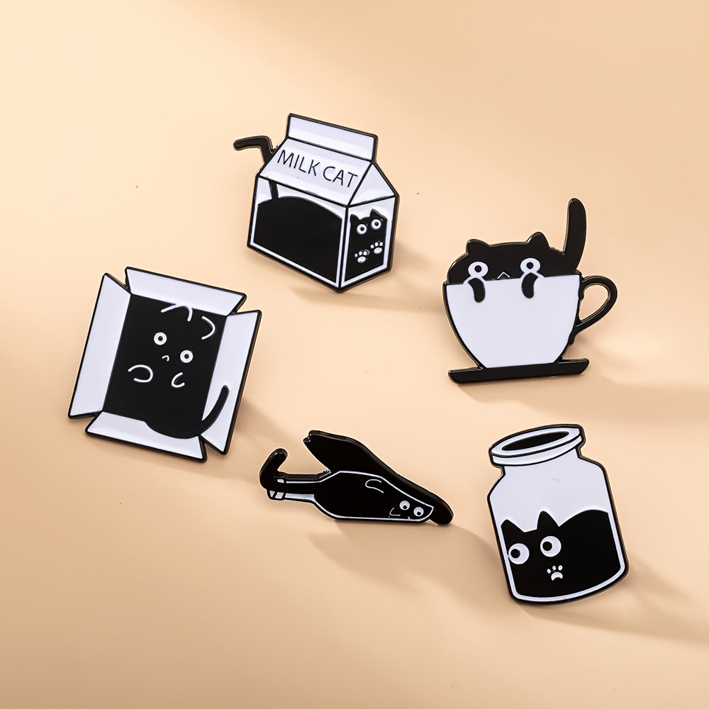 7pcs Black Cat Paint Badge Brooch Set Cute Lovely Alloy Brooch Jewelry Animal Theme Accessories