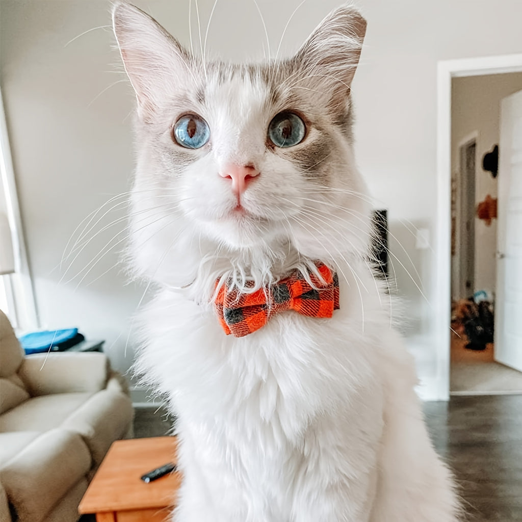 Cute Plaid Pattern Cat Collars With Bow Tie, Adjustable Comfortable Collar For Cats Pets Supplies