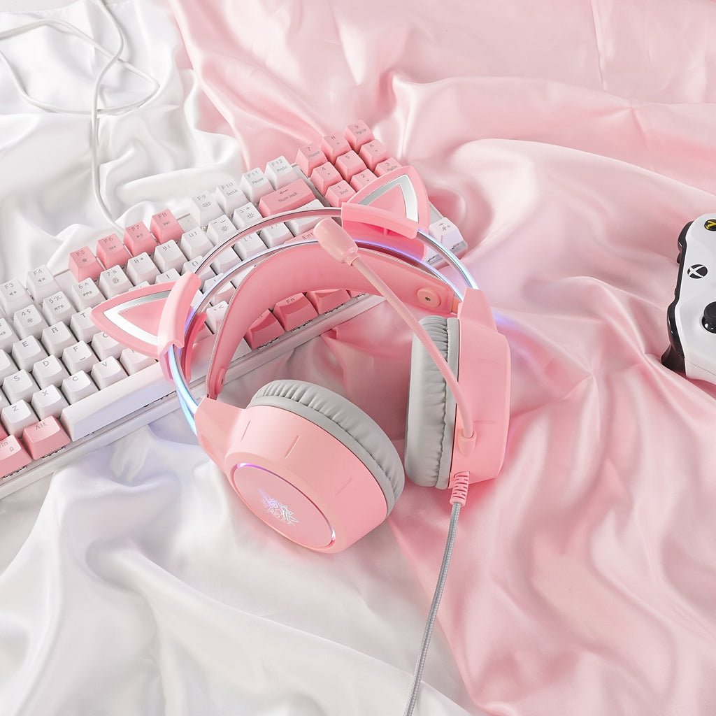 ONIKUMA X15pro Cat Ears Gaming Headset with LED Light-Up Headband, Wired, Noise-Canceling Mic for PC & Laptop