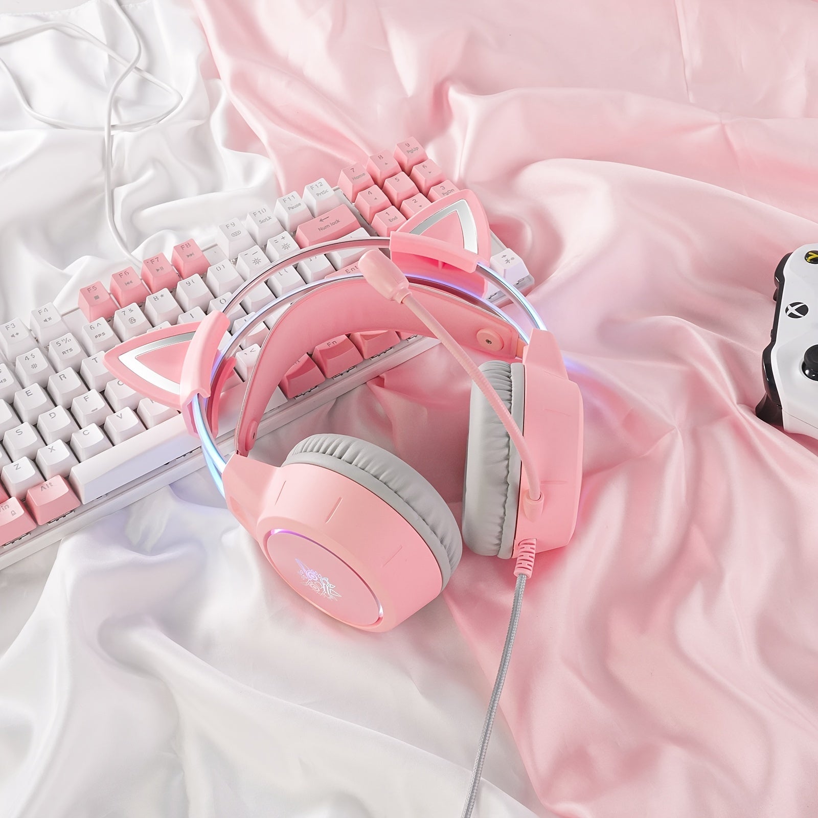 ONIKUMA X15pro Cat Ears Gaming Headset with LED Light-Up Headband, Wired, Noise-Canceling Mic for PC & Laptop