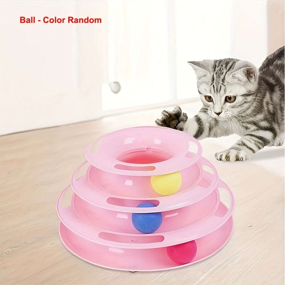 Cat Three Layer Turntable Toy Educational Play Track Tower Cat Teaser Toy Dish For Indoor Cats - Interactive Cat Ball Toy For Indoor Cats With Three Colorful Balls Exerciser Game & Funny Puzzle Kitty Toys