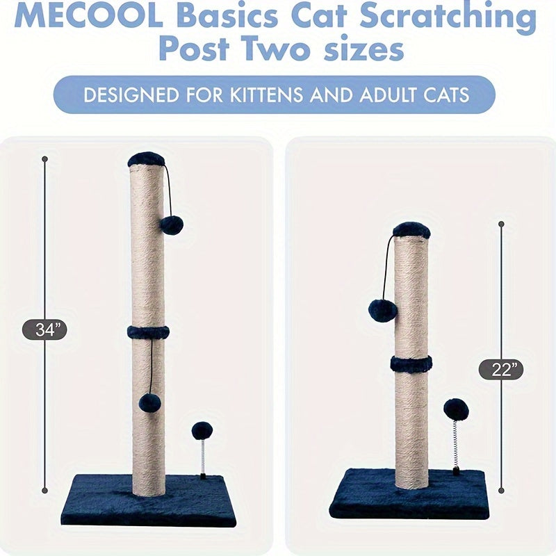 MECOOL 86.36cm Tall Cat Scratching Post with Hanging Balls - Sisal Scratch Pole for Adult Cats and Kittens
