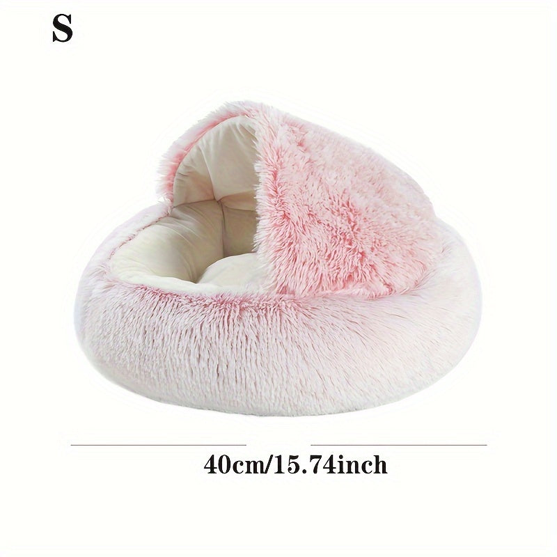 1pc Luxury Round Plush Hooded Pet Bed - Ultra-Soft & Cozy, Calming Anti-Anxiety Nest for Cats & Small Dogs - Perfect Indoor Haven for Restful Sleep