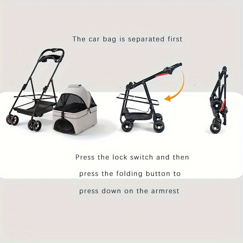 Lightweight & Foldable Pet Stroller for Small Dogs and Cats - Durable Stainless Steel Frame, Oxford Cloth, Ideal for Outdoor Use