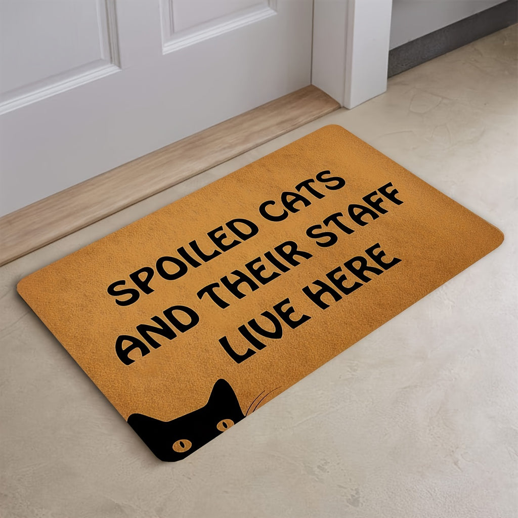 1pc Cute Cat Letter Printed Door Mat, Durable Non-slip, Waterproof And Anti-fouling Mat, Suitable For Entrance, Living Room, Bedroom And Kitchen, Machine Washable, Home Decor, Room Decor