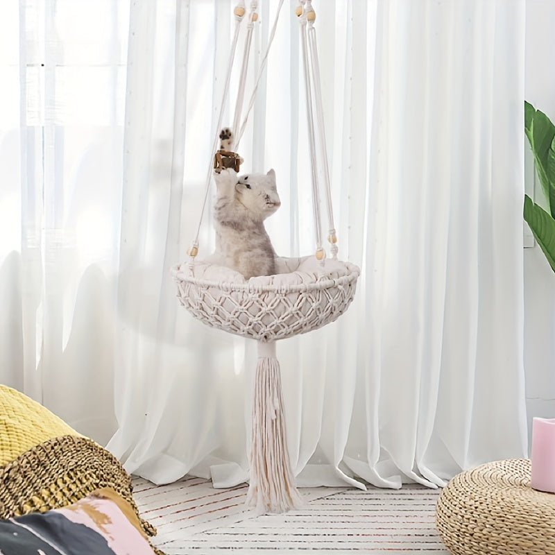 Handwoven Hanging Cat Hammock: Give Your Feline Friend A Comfy Place To Lounge!