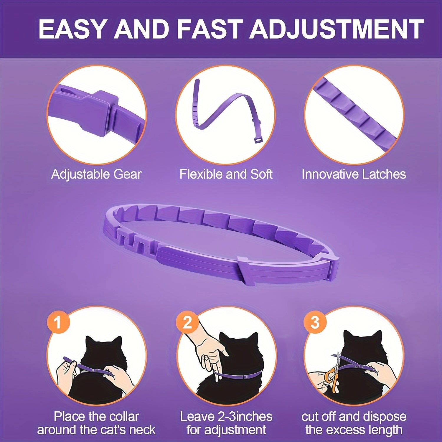 4pcs Calming Pheromone Cat Collars - Adjustable Breakaway Design, Relax for Cats & Kittens, Purple, 50g, Lasts Up to Weeks, Ideal for Small, Medium, Large Cats