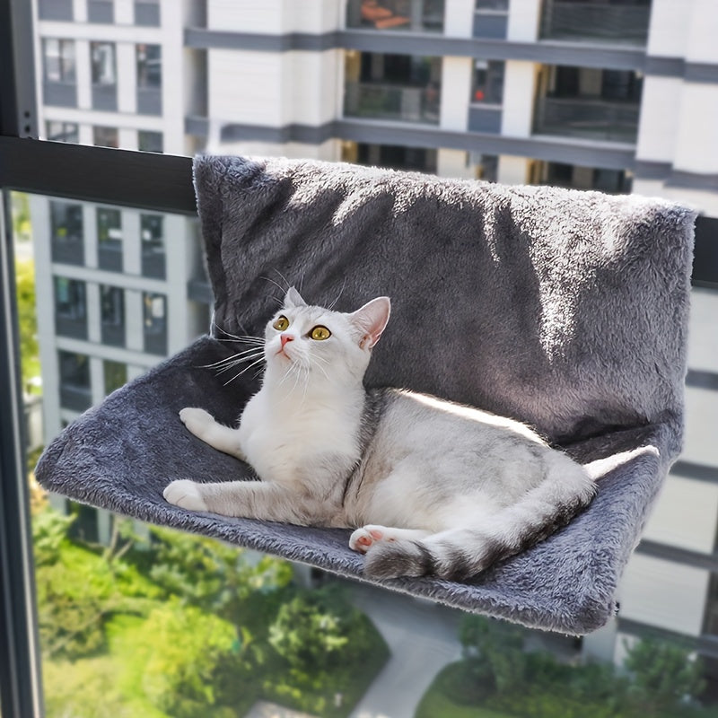 1pc Cozy L-Shaped Plush Cat Hammock - Hammocks for Space-Saving Window Perching, Warm and Comfortable Cat Nest with Hanging Design - Perfect for Indoor Cat Relaxation