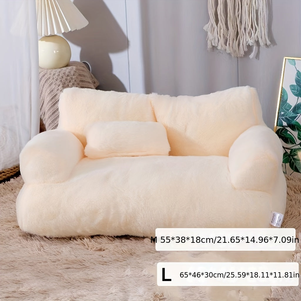 Plush Cotton Pet Sofa Bed for Cats, Washable All-Season Cozy Lounger, Cat Kitten Supplies, Available in Small (21.65"x14.96"x7.09") and Large (25.59"x18.11"x11.81"), Soft and Comfortable