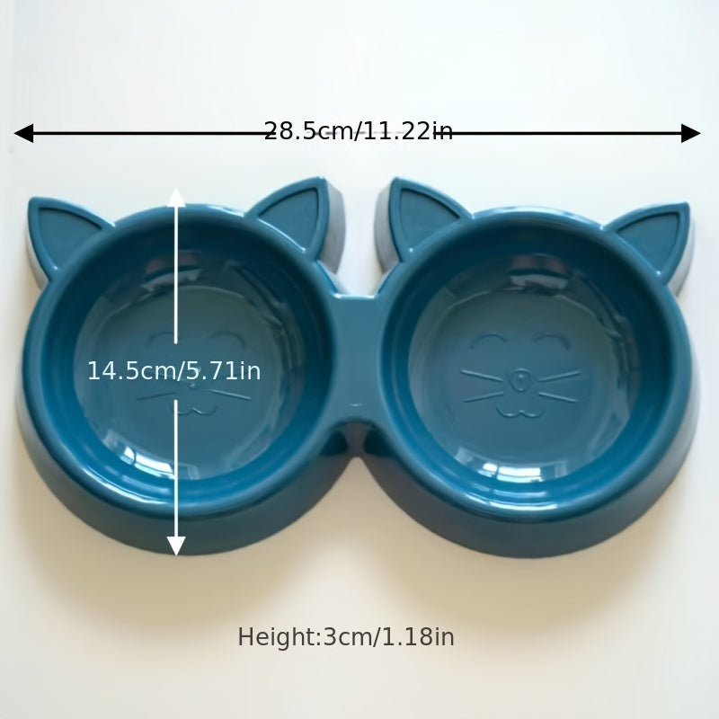 Dual Pet Feeding Bowls for Cats & Small Dogs - Non-Slip, Easy Clean Plastic Food and Water Dish Set