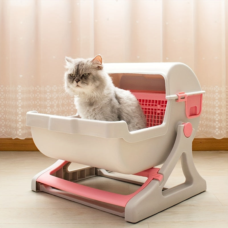 Portable Cat Litter Box, Semi-automatic Cat Litter Box Semi-enclosed Anti-splash Cat Toilet, Double Layer Design Indoor Cat Toilet For Easy Cleaning