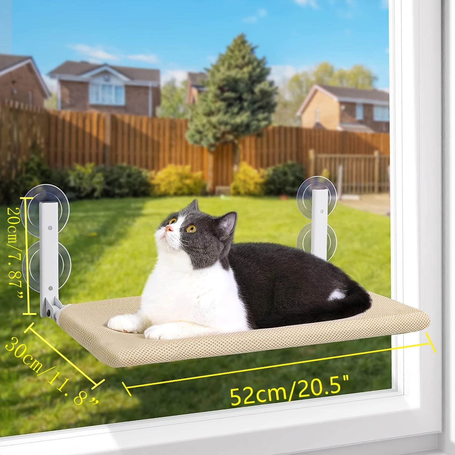 [Gray Cat Window Perch] Foldable Gray Cat Window Perch Hammock with Iron Frame and Strong Suction Cups, Indoor Cat Bed Seat