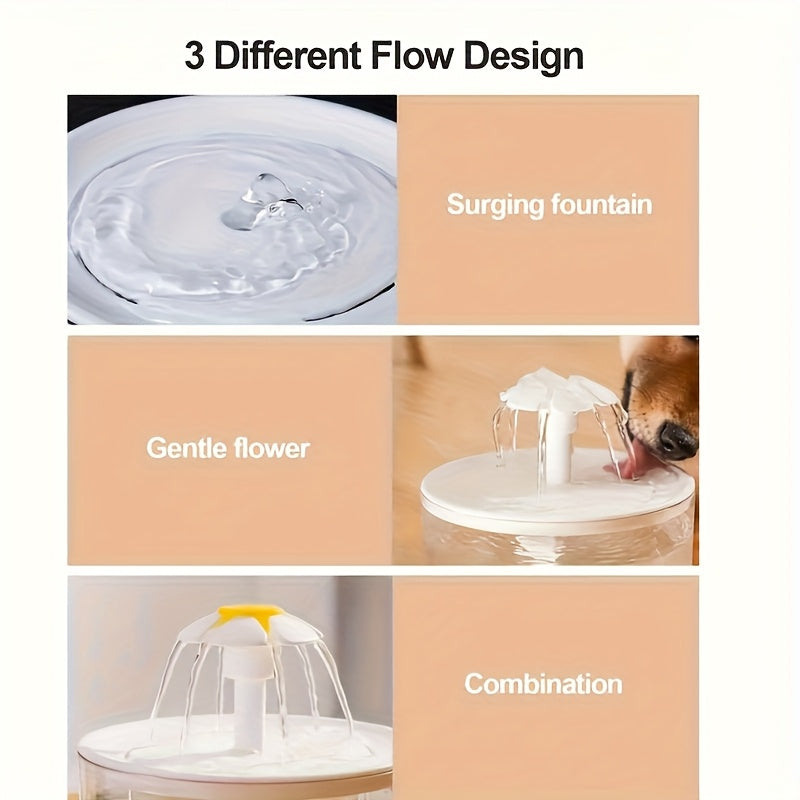 Fountain Flower Cat Drinking Machine Water Dispenser Automatic Recirculation Live Water Flowing Drinking Basin Pet Dog Kitten Water Feeder Large Cap