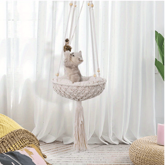 Handwoven Hanging Cat Hammock: Give Your Feline Friend A Comfy Place To Lounge!