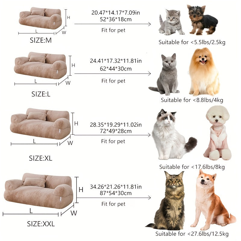 Luxurious Beige Plush Cat Bed - Ultra-Soft, Warm Sofa for Cats with Non-Slip Base & Detachable Cover - Ideal for Snoozing & Relaxing, Easy to Clean, Polyester Fill - Perfect Pet Lounger for Kittens & Cats, Kitten Bed