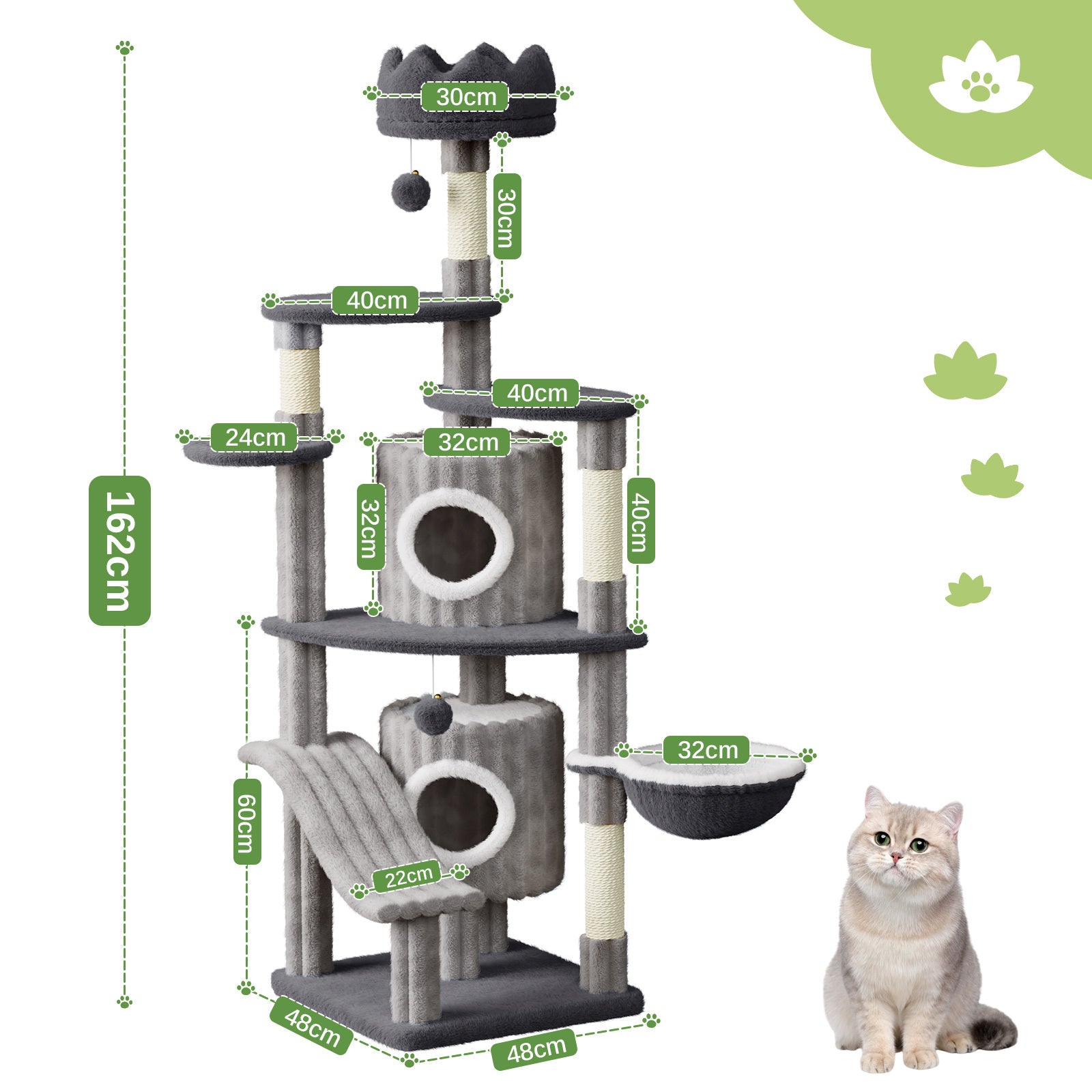 Dogat Extra - Large Cat Activity Tree Tower - 162cm Cat Condo with Hammock - Ideal for Both Adult Cats and Kittens! A Must - Have for Feline Fun and Comfort.