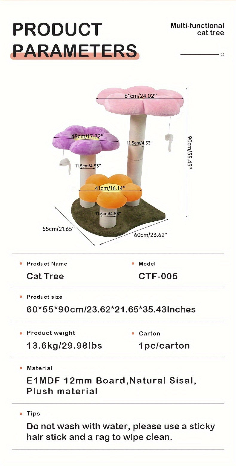 Whimsical Flower Blossom Cat Tower - Multi-Level Cat Scratching Post with Sisal Rope, Plush Perch, and Jumping Platform for Kittens and Cats - Sturdy, Space-Saving, and Easy to Assemble