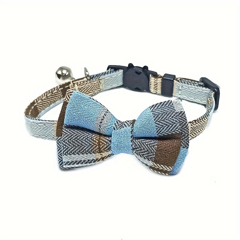 Cute Plaid Pattern Cat Collars With Bow Tie, Adjustable Comfortable Collar For Cats Pets Supplies