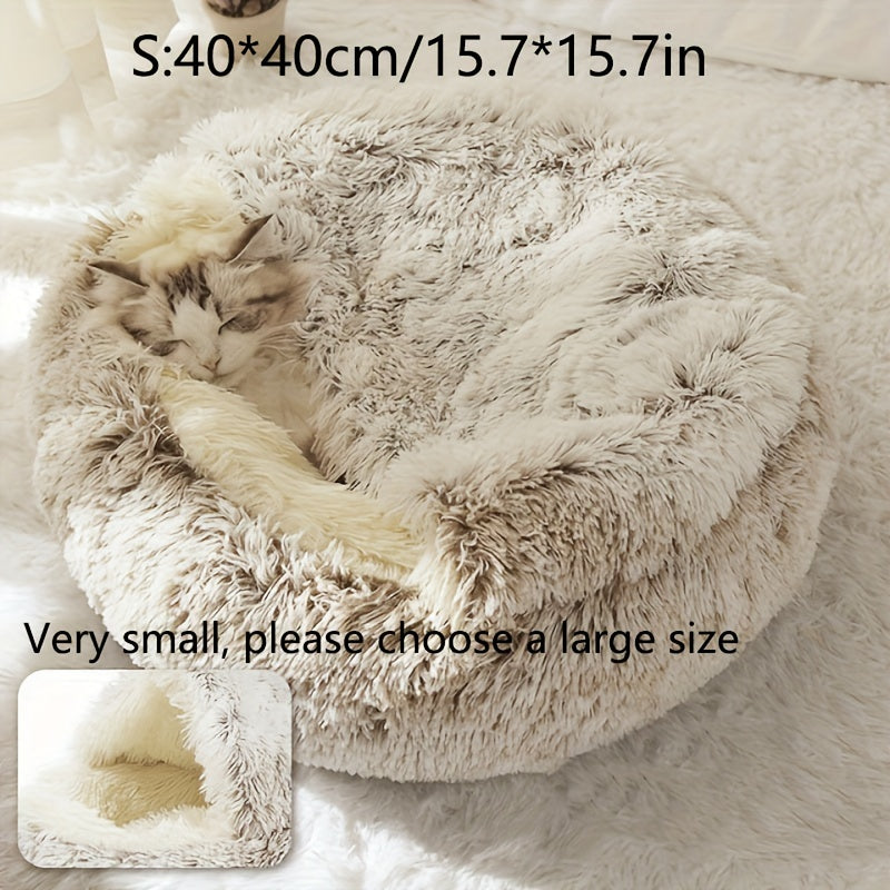Luxurious Plush Hooded Donut Pet Bed for Cats & Small Dogs - Cozy, Warm, Non-Slip Bottom, Easy to Clean, Perfect for Winter Comfort