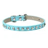 Luxury Bling-Bling Solid Pattern Cat and Small Dog Necklace Collar Cute Animal Rhinestones on PU Collars for Pets Pure Color