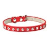 Luxury Bling-Bling Solid Pattern Cat and Small Dog Necklace Collar Cute Animal Rhinestones on PU Collars for Pets Pure Color
