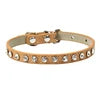 Luxury Bling-Bling Solid Pattern Cat and Small Dog Necklace Collar Cute Animal Rhinestones on PU Collars for Pets Pure Color