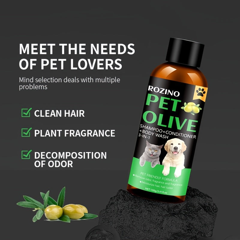 Natural Olive Essence Pet 3-in-1 Shampoo, Hair Care And Bath Gel, Mild And Clean, Soothe The Skin, Make The Fur Shiny, Safe And Healthy, Common For Cats And Dogs