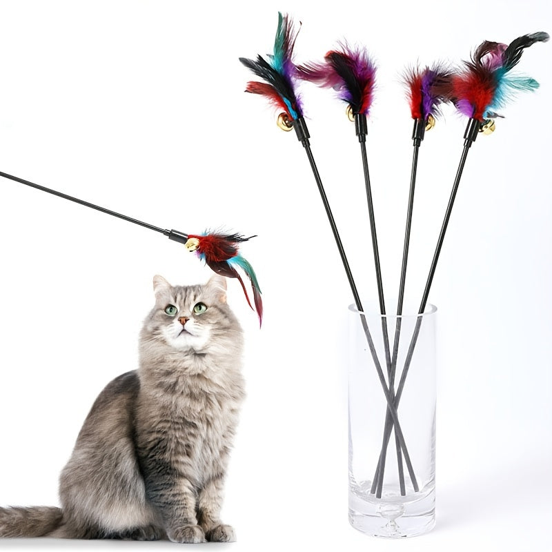 1pc Interactive Cat Wand Toy with Bell and Colorful Feathers - Entertain and Stimulate Your Cat's Natural Instincts