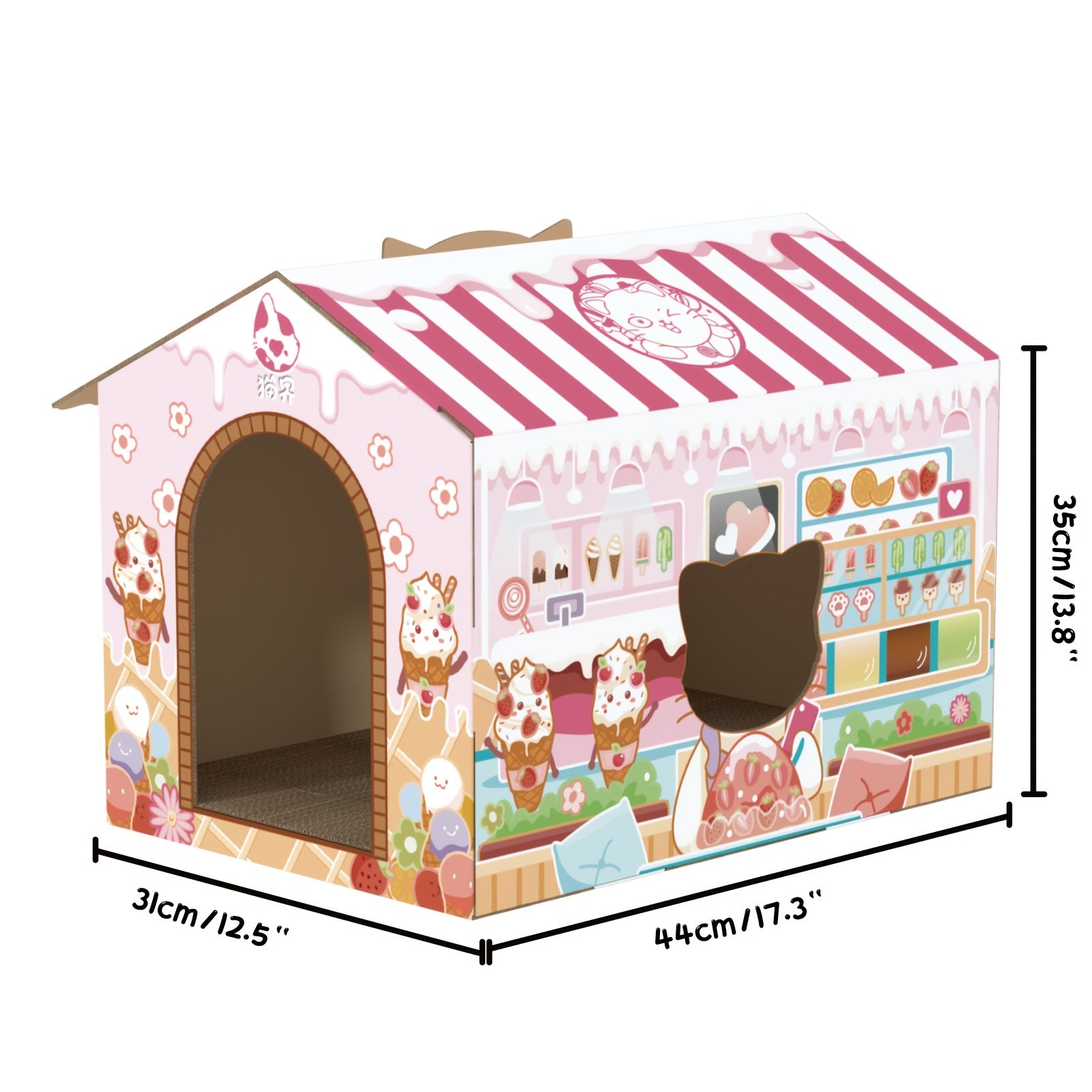 Cardboard Cat House with Scratcher, Cat Beds for Indoor Cats, Cat Play House, Large Cat Furniture Condo Cave Tent, Cat Scratch Toy for Cat, Bunny Small Animals