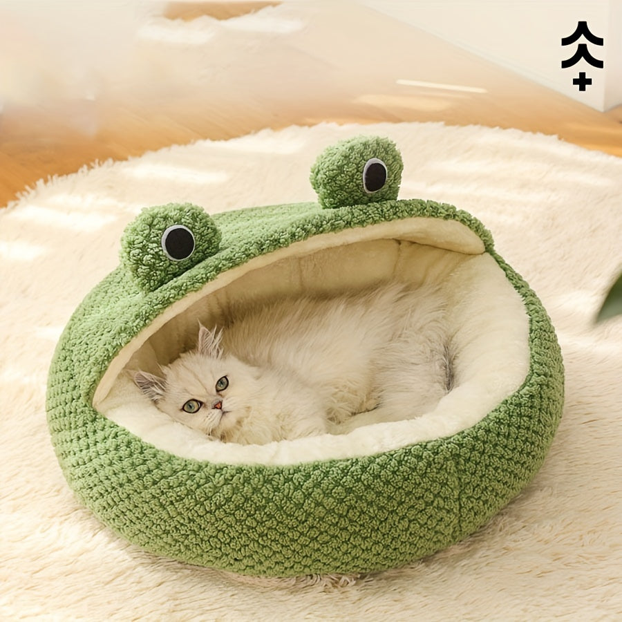 Cozy Frog-Shaped Pet Cave Bed - Soft, Self-Warming, Non-Assembled Indoor Sleeping House for Cats and Small Dogs - Perfect for Relaxation and Comfort