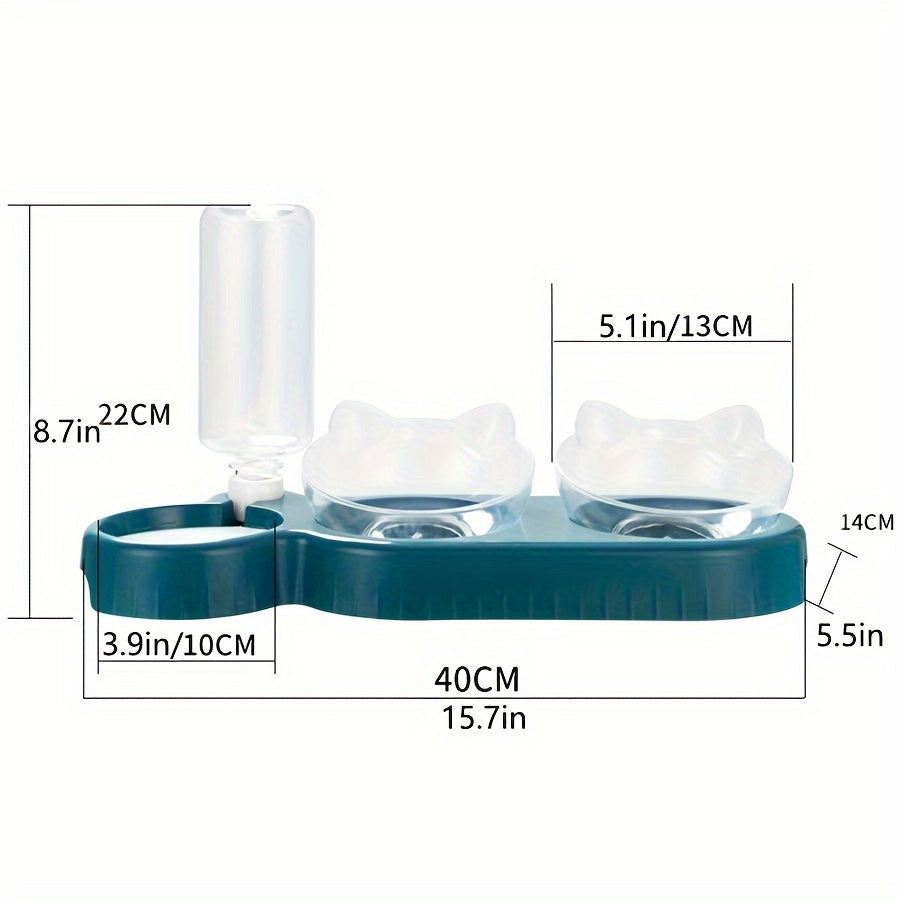 Elevated Cat Bowls With Water Dispenser, Double Pet Inclined Food And Water Bowl With Gravity Water Bottle