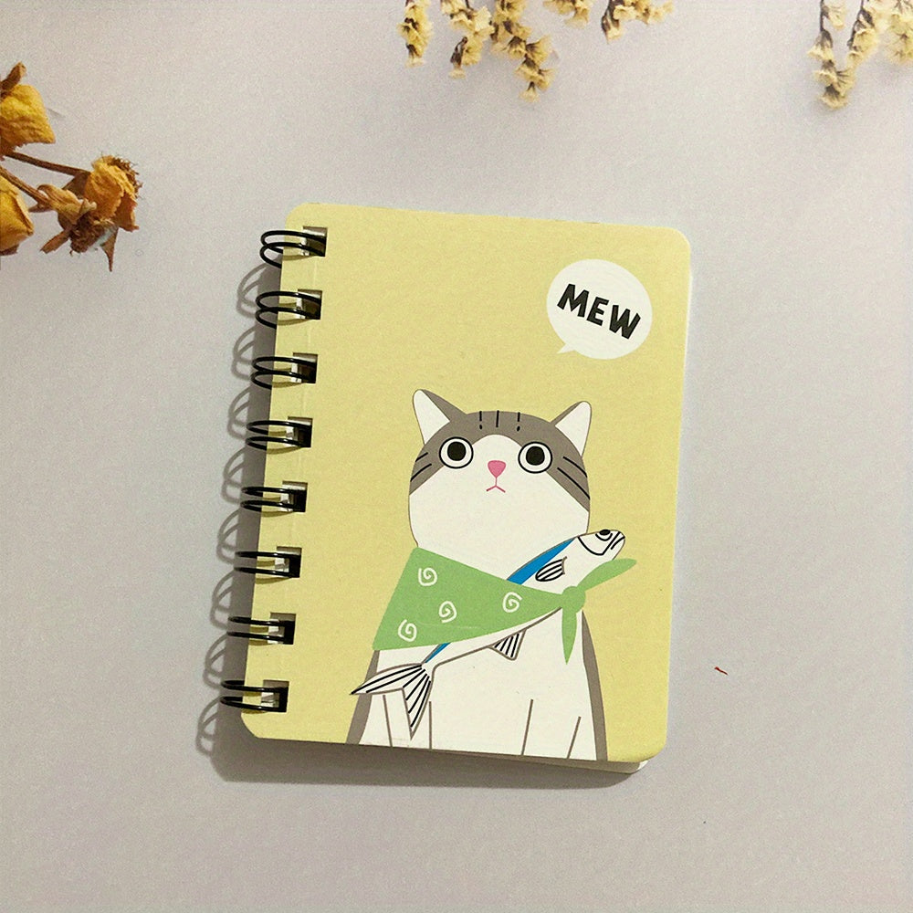 1pc 80 Sheets Small Cartoon Cat Style Notepad Notebook - Spiral Notebook with Lined Pages for Writing, Cute Funny Design - Perfect for School, Office, or Personal Use