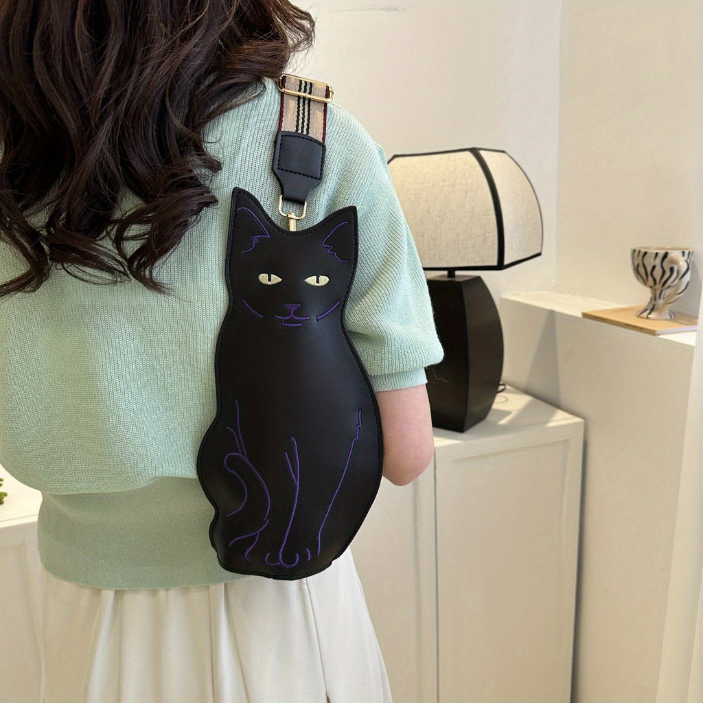 Balck Cat Shaped Crossbody Bag, Vintage Animal Sling Bag, Cute Cartoon Shoulder Bag