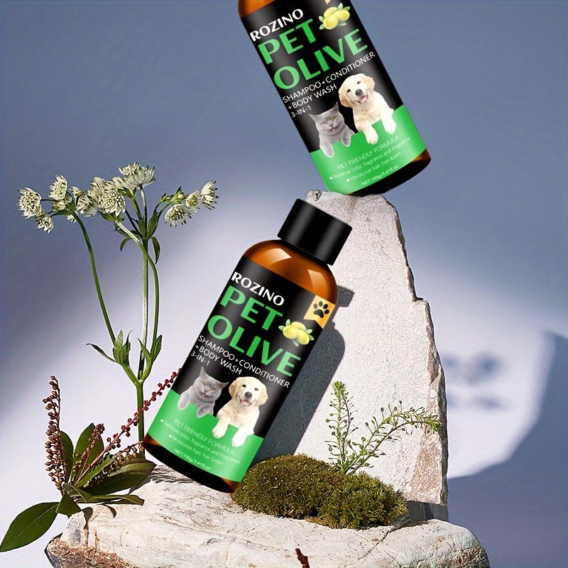 Natural Olive Essence Pet 3-in-1 Shampoo, Hair Care And Bath Gel, Mild And Clean, Soothe The Skin, Make The Fur Shiny, Safe And Healthy, Common For Cats And Dogs