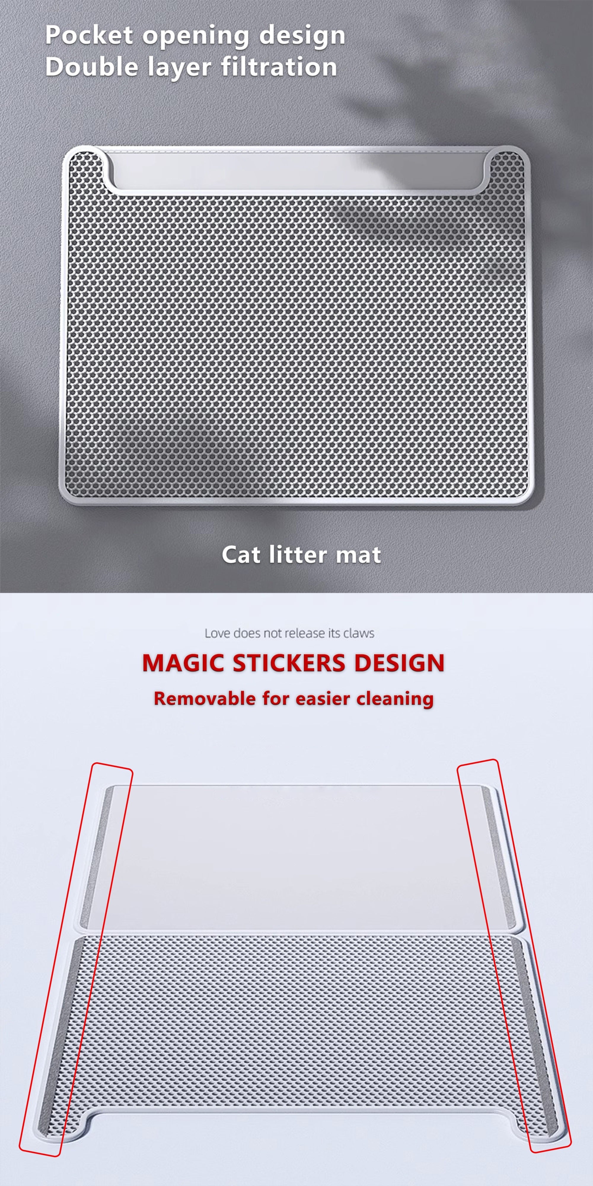 Double Layer Cat Litter Mat, Anti-splash Dust Control Easy To Clean Indoor Cat Cleaning Mat Trapping Box